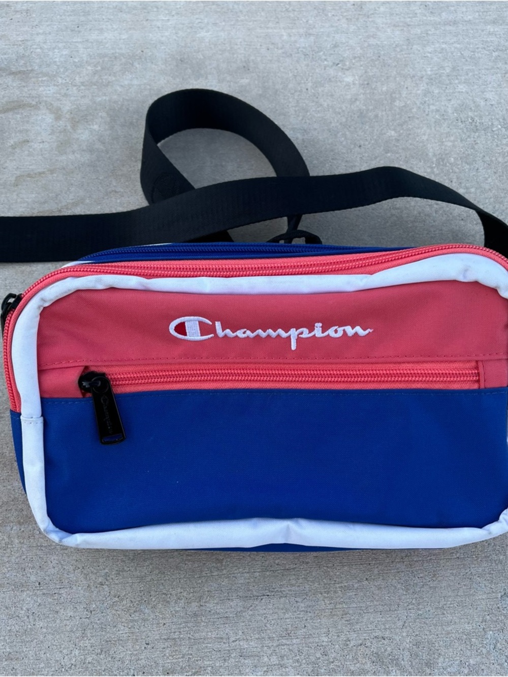 Champion Blue and Coral Belt Bag with White Trim